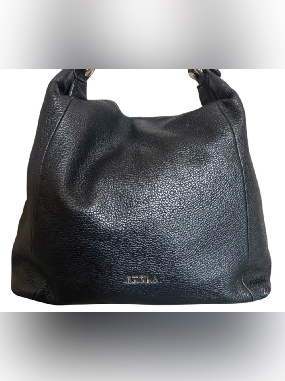 Furla Black Leather Shoulder Bag With Expandable Sides